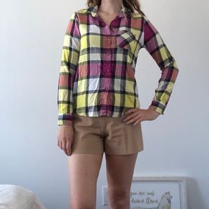 American Eagle Outfitters Yellow & Pink Plaid Button-Down Shirt